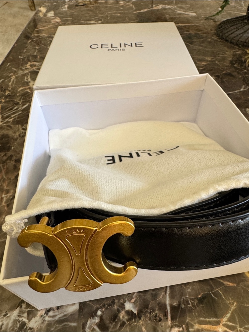 Celine Black Leather Belt with Gold Triomphe Buckle - Picture 5 of 6